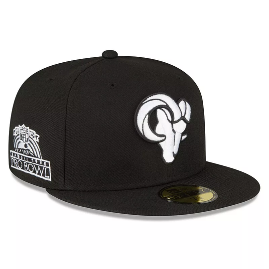 Men's New Era Black Los Angeles Rams 1990 Pro Bowl Side Patch 59FIFTY Fitted Hat, Size: 7 3/8