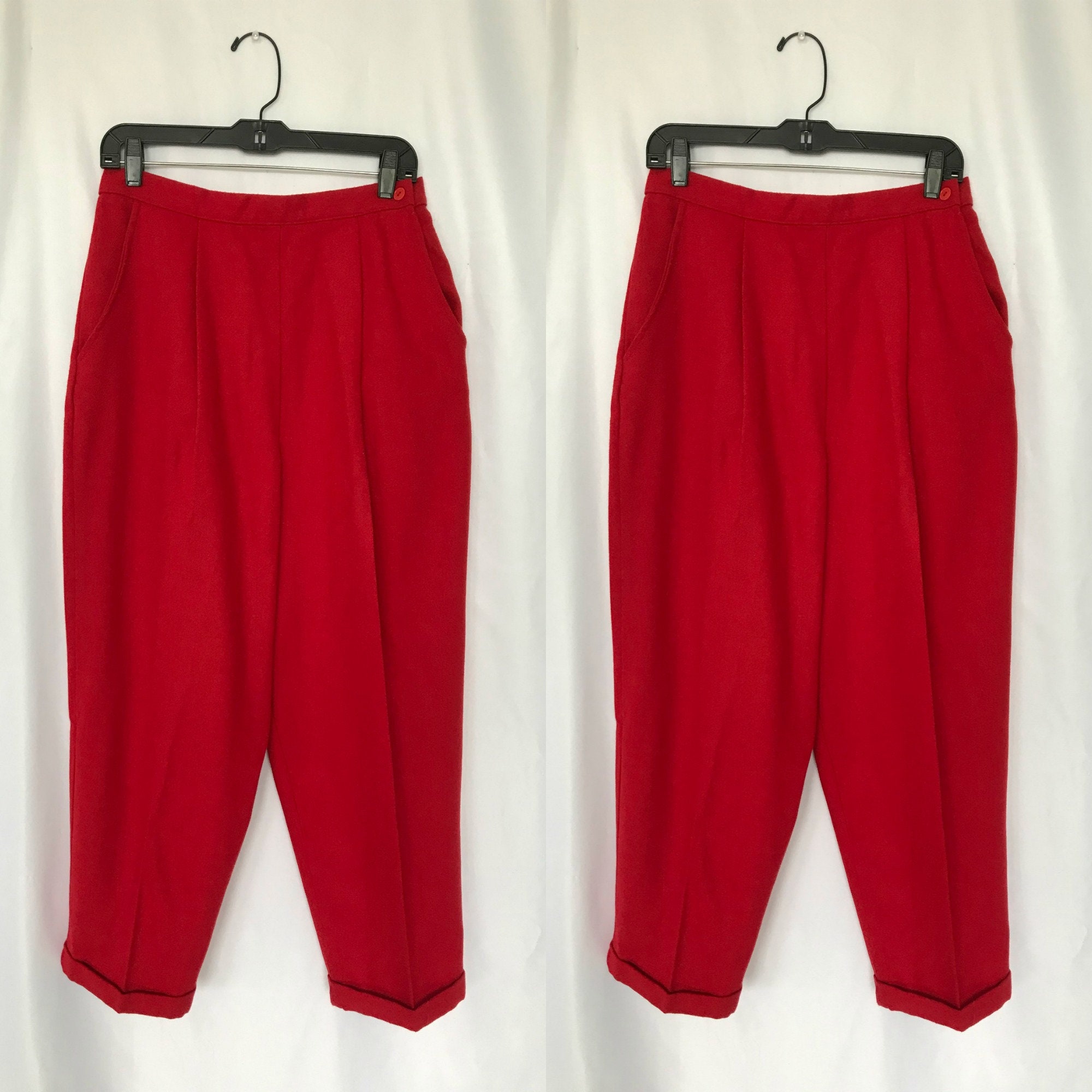 Vintage 80S You Babes Bright Wool Blend Trouser Pants/High Rise Waist Women's Size Medium To Large 30 Inch Free Us Shipping
