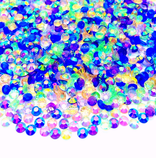 Ice Queen Blend Rhinestone Mix 3/4/5/6mm Flatback Transparent Resin Rhinestones Mixed Size, Purple | Blue Orange Green