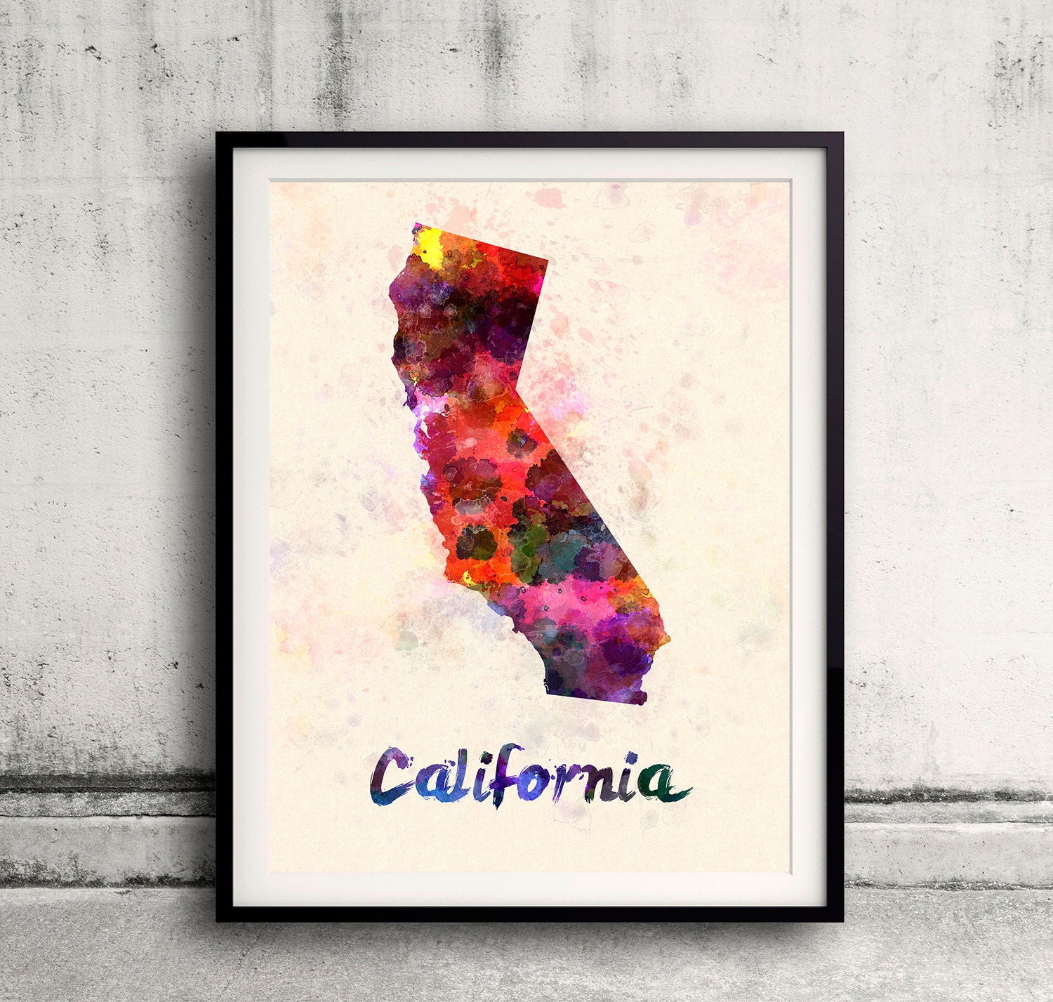 California Us State in Watercolor Background 8x10 In. To 12x16 Poster Digital Wall Art Illustration Print Art Decorative - Sku 0393