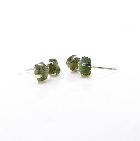Moldavite Raw Natural Gemstone 925 Solid Sterling Silver Stud Earring
