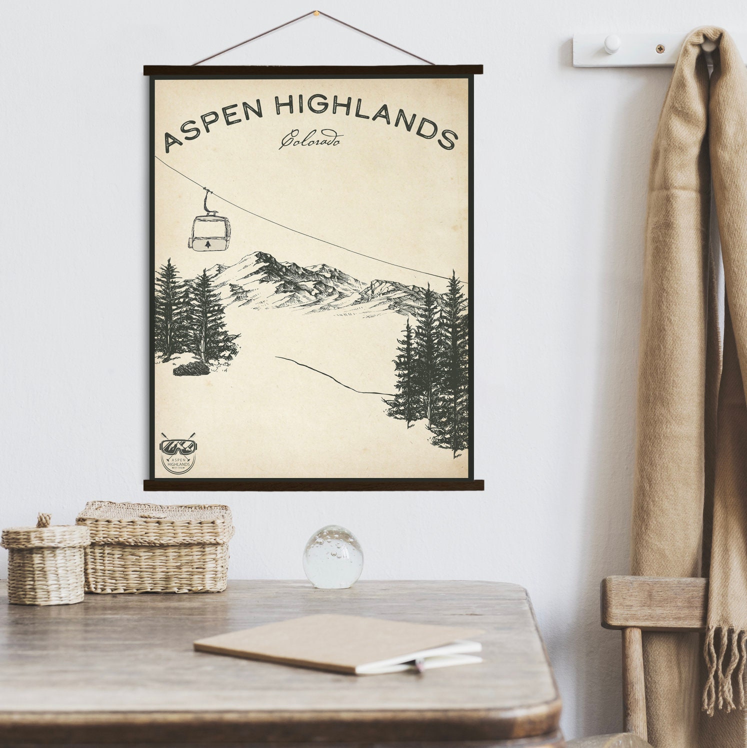 Aspen Highlands Colorado Ski Resort Sketch Print | Hanging Canvas Of Printed Marketplace