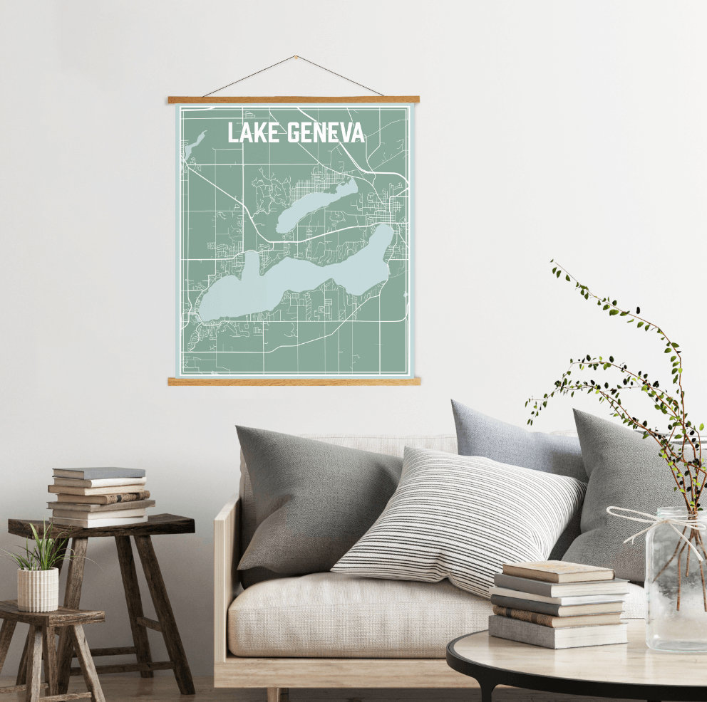 Lake Geneva Wisconsin Street Map Print | Magnetic Poster Frame Printed Marketplace