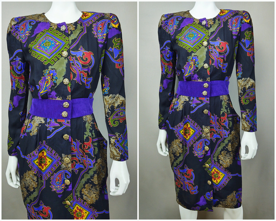 Vintage Dress/Retro 90S 1990S 1980S 80S Purple Black Small S Extra Xs Size 5 6