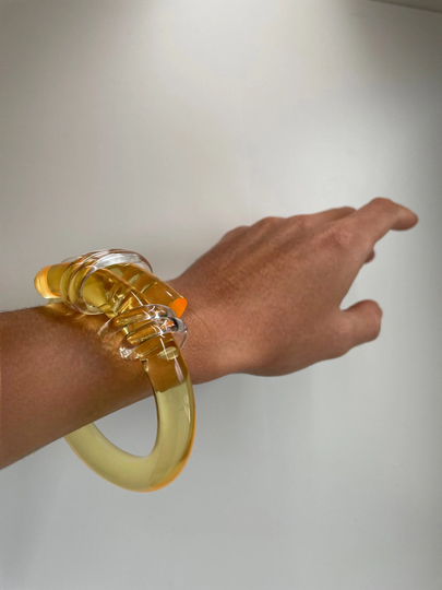 Sand Knot Bracelet, Orange Acrylic Bangle, Bangle, Light Bracelet, Lucite Bracelet