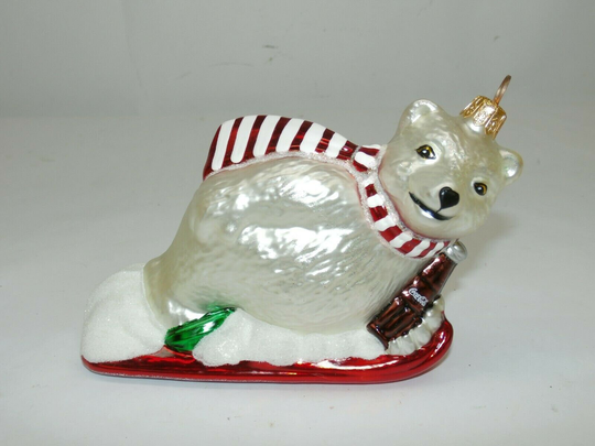 Kurt Adler 1996 Coca-Cola Polar Bear On Skis Blown Glass Polonais Ornament