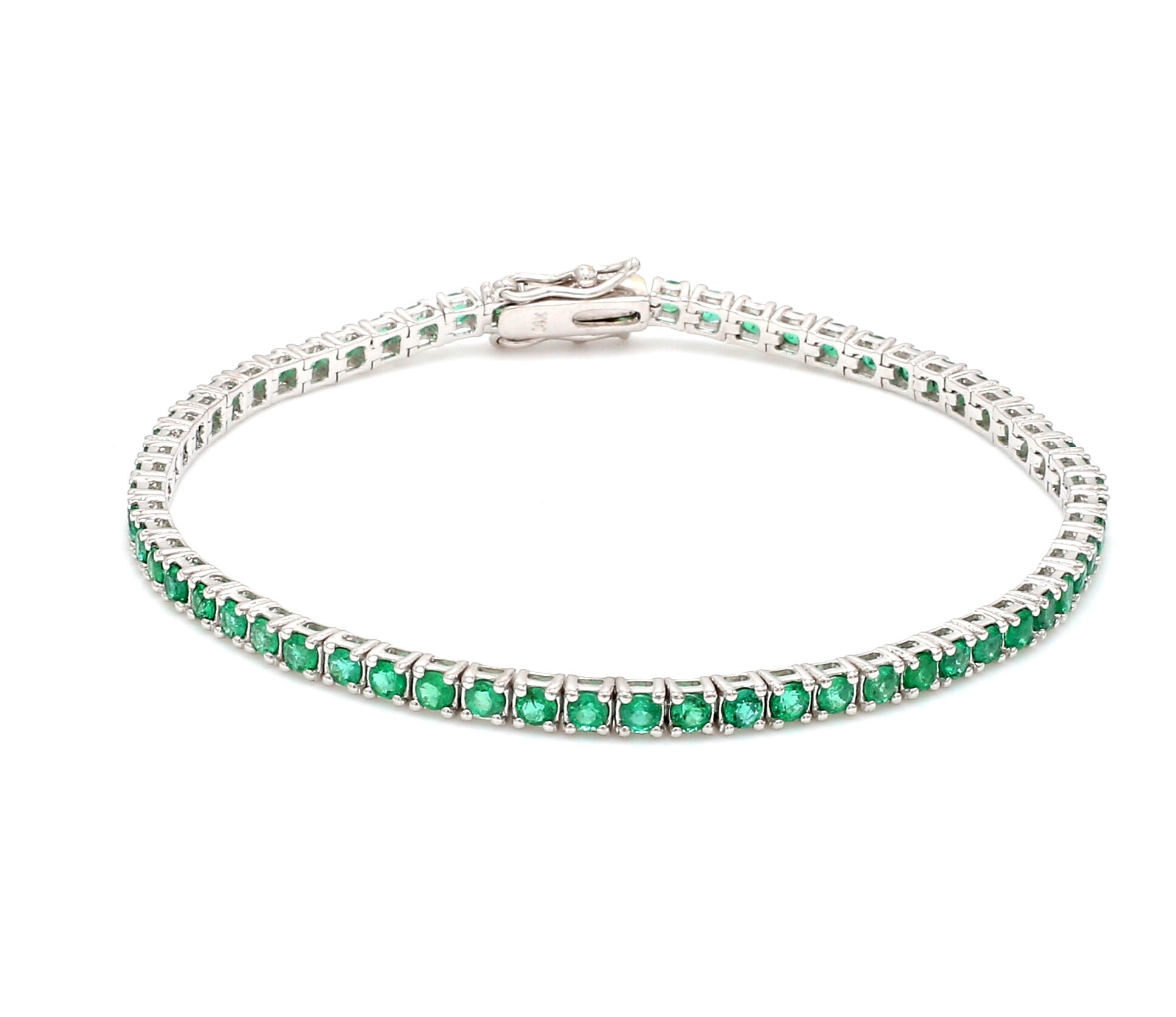 On Sale Solid 14K White Gold Natural 3.05 Ct. Emerald Tennis Bracelet Handmade Fine Jewelry 7 Inches Long