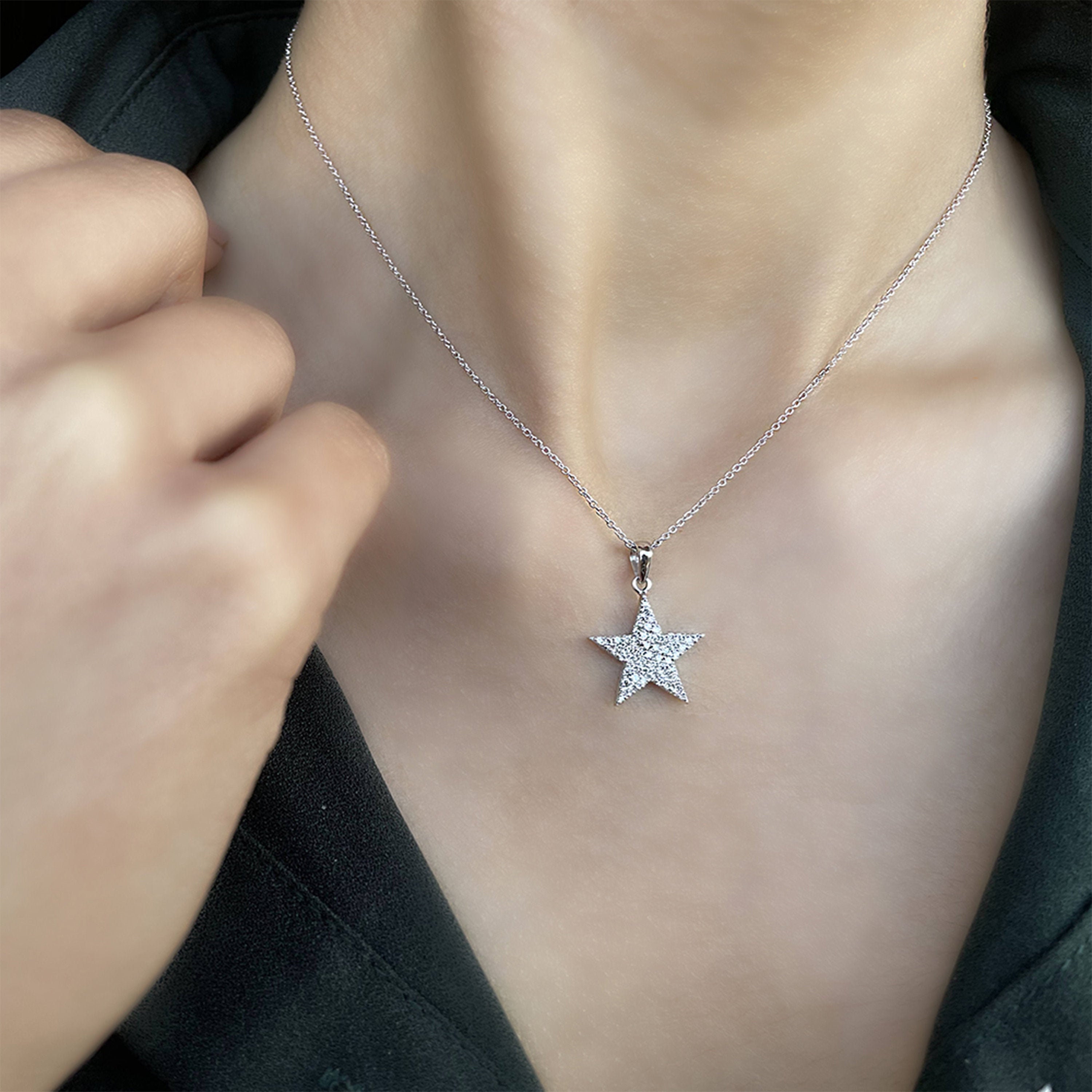 Dainty Star Necklace, 0.36 Ct Hi-Si Diamond Layered Necklace For Women