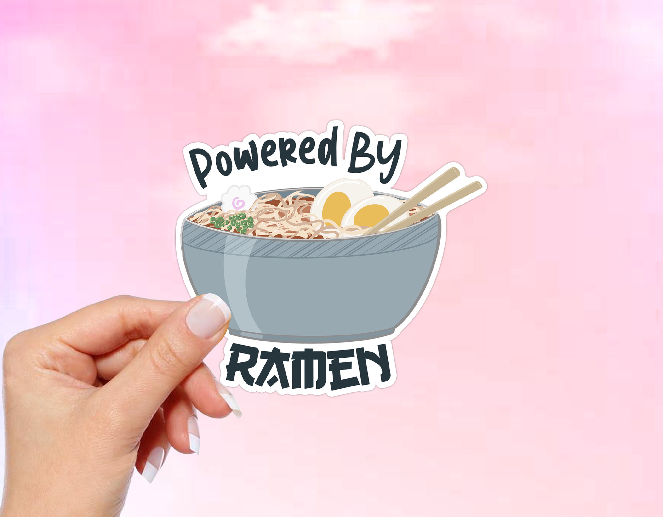 Ramen Noodle Vinyl Sticker, Powered By Ramen, Anime Sticker, Hydro Flask Stickers, Laptop Stickers Cute, Vinyl Kawaii