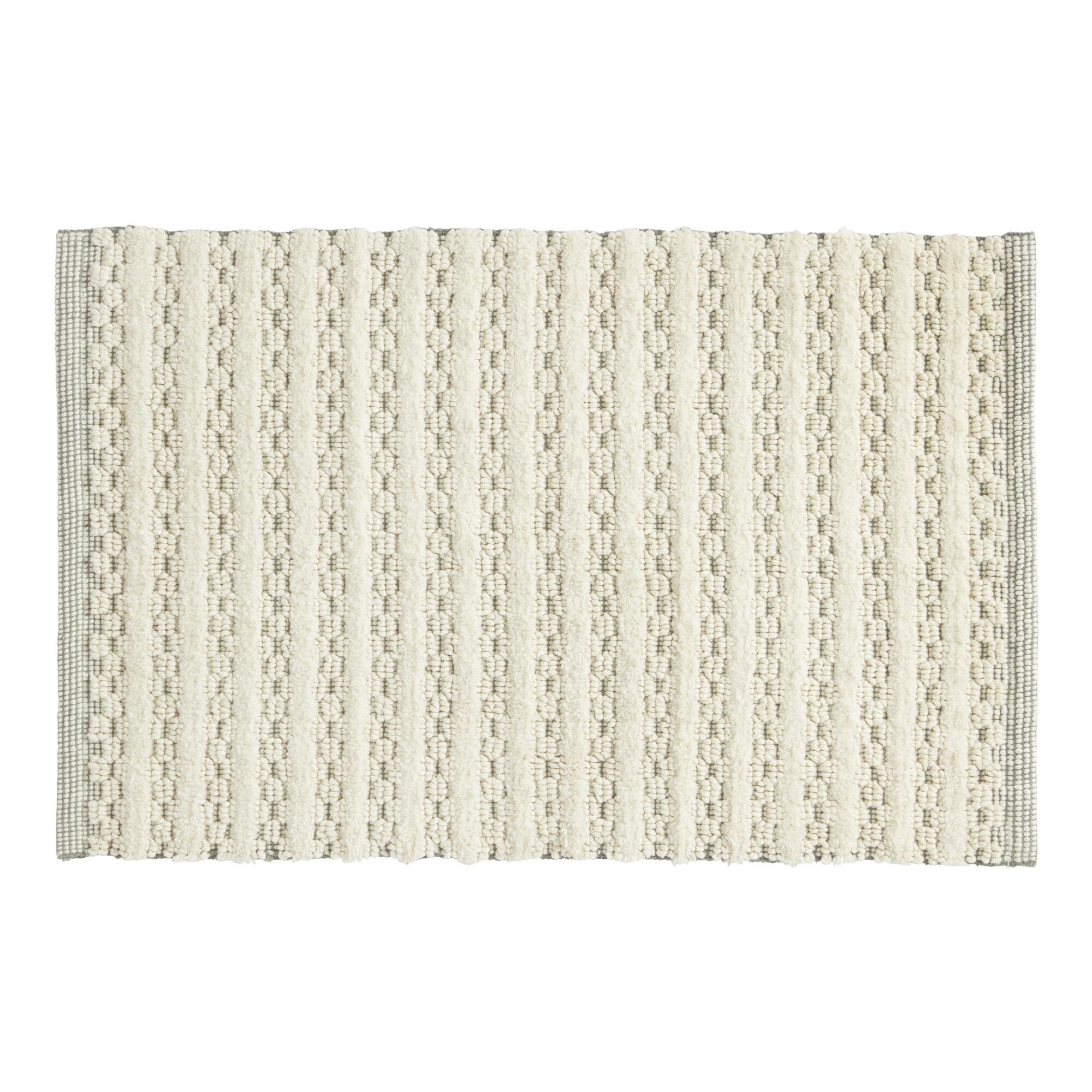 Laurel Wreath Green Woven Geo Bath Mat: Green/White - Cotton by World Market