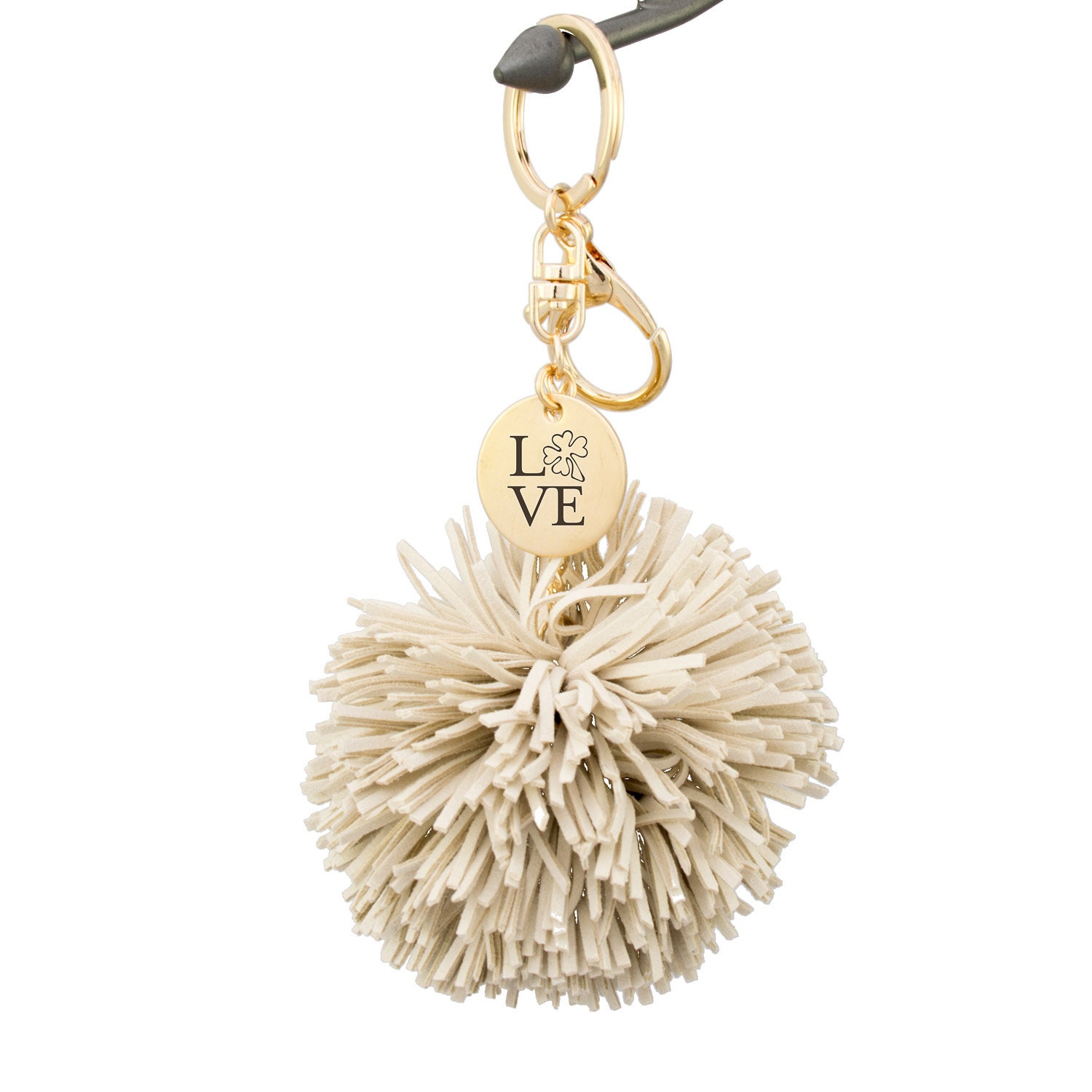 Clover Keychain, Four Leaf Pom Tassel Shamrock Keyring, Love Key Chain, 4 Keychain