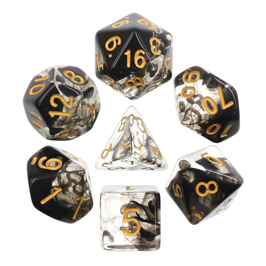 Cloud Of Darkness 7 Die Polyhedral Blend Dice Set | Clear-Black/Gold