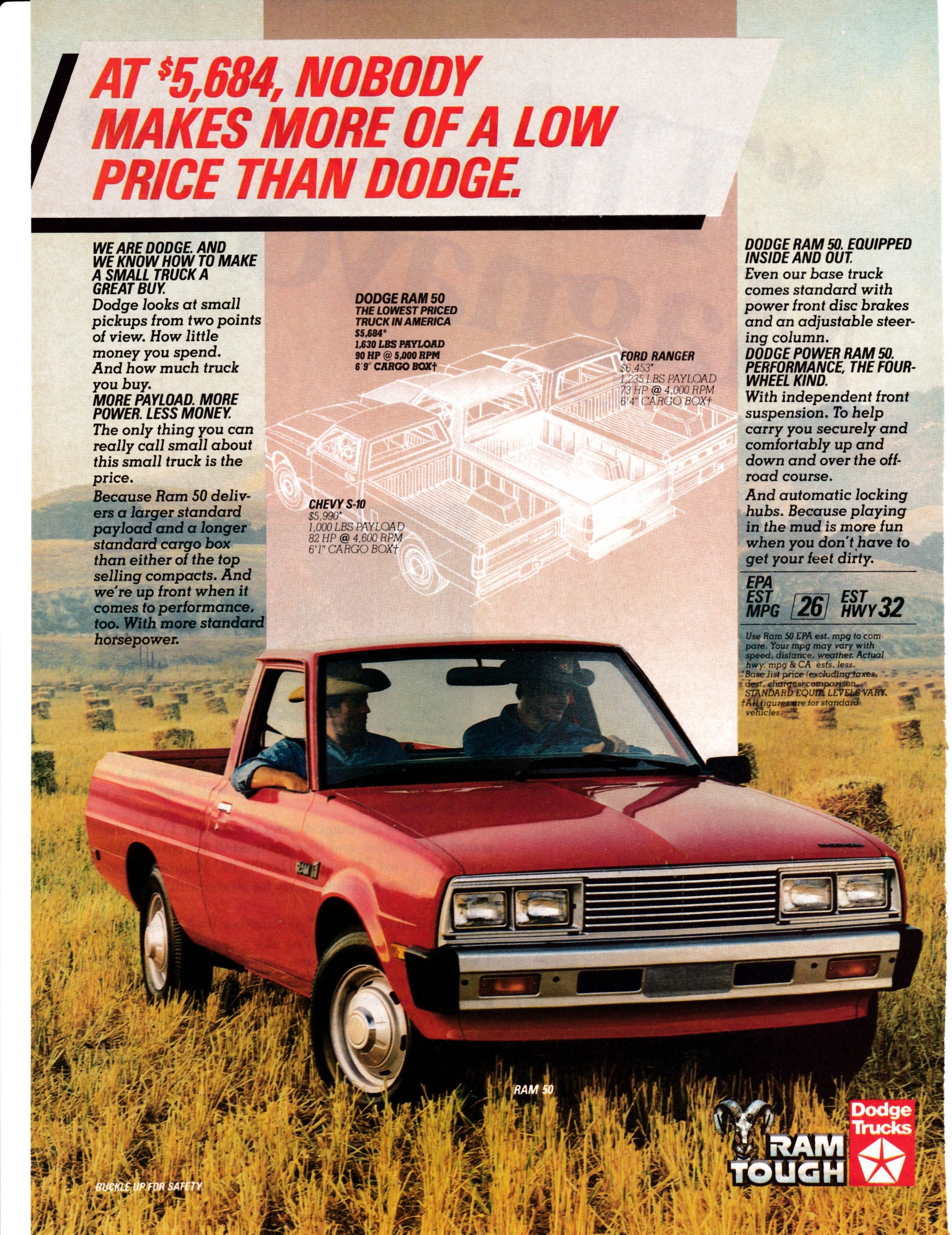 1984 Dodge Ram 50 Truck Pick Up-Lowest Priced Cost 5684-Original Magazine Ad