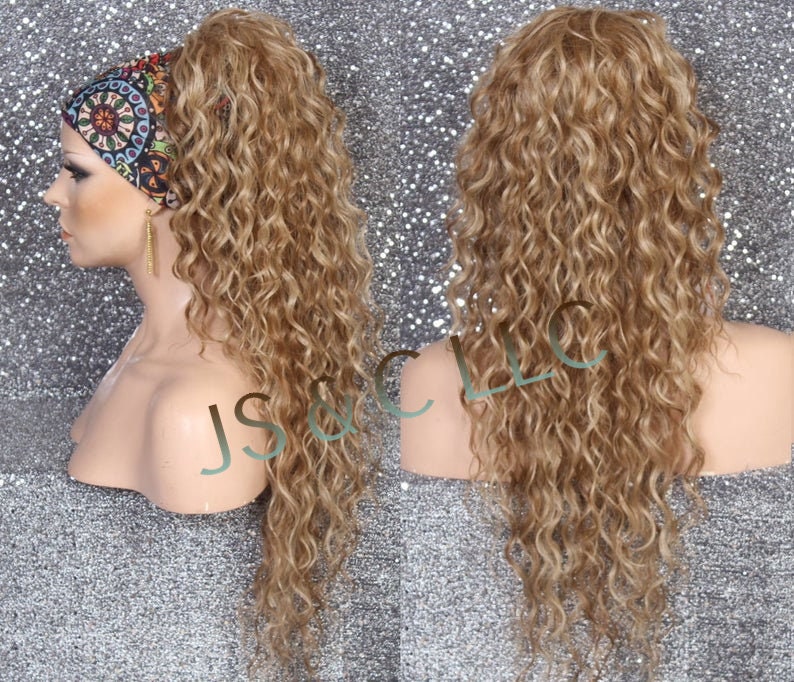 Dk Ash Blonde Mix Human Hair Blend Ponytail Hairpiece Wavy Long Drawstring Instant Extension Put in Bun So Simple N Easy To Put On Go