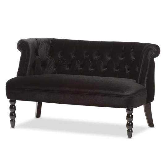 Baxton Studio Flax Glam Black Polyester/Blend Loveseat | 143-8100-LW