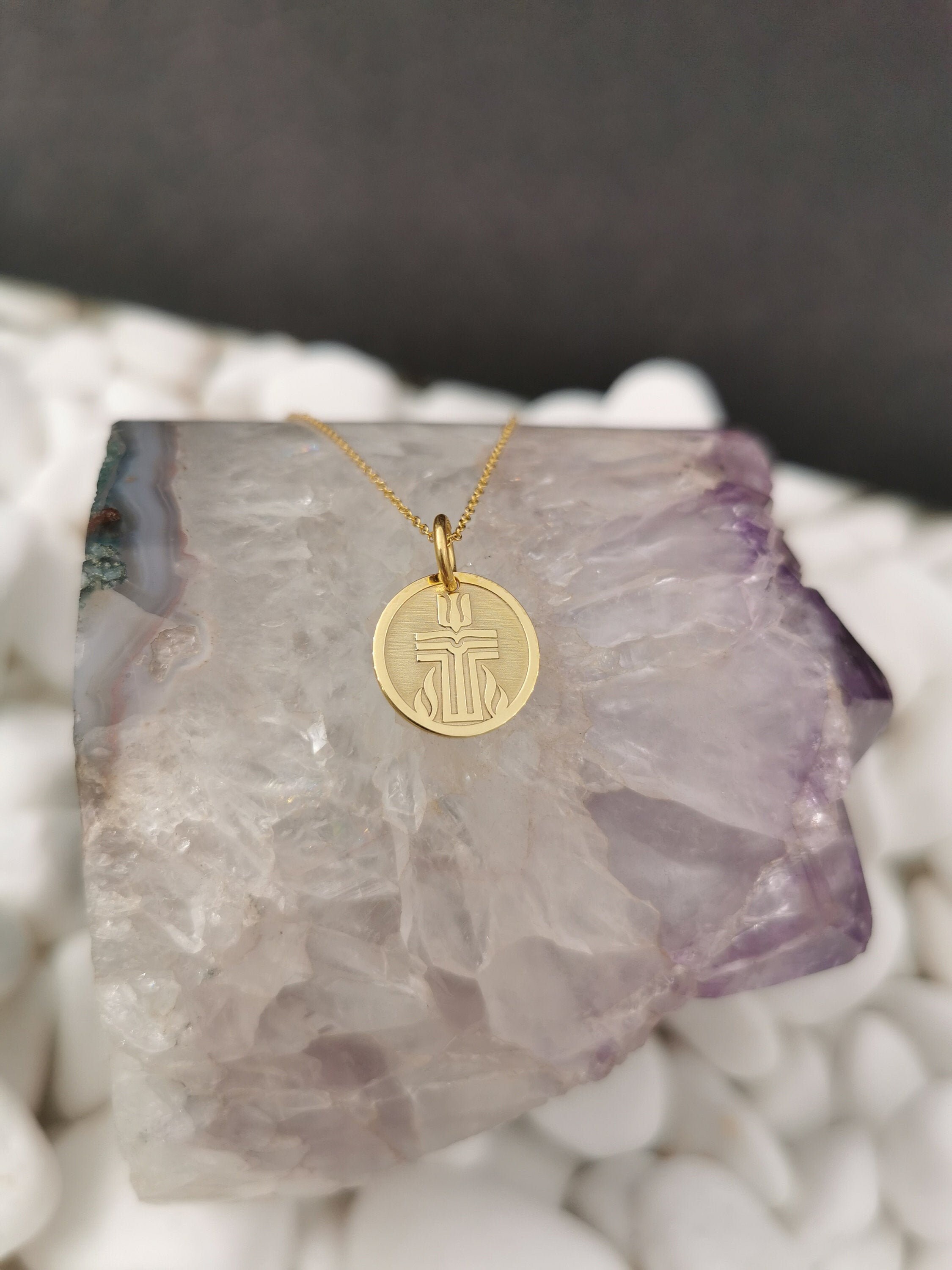 Dainty 14K Solid Gold Presbyterian Cross , Personalized Pendant, Necklace For Protection