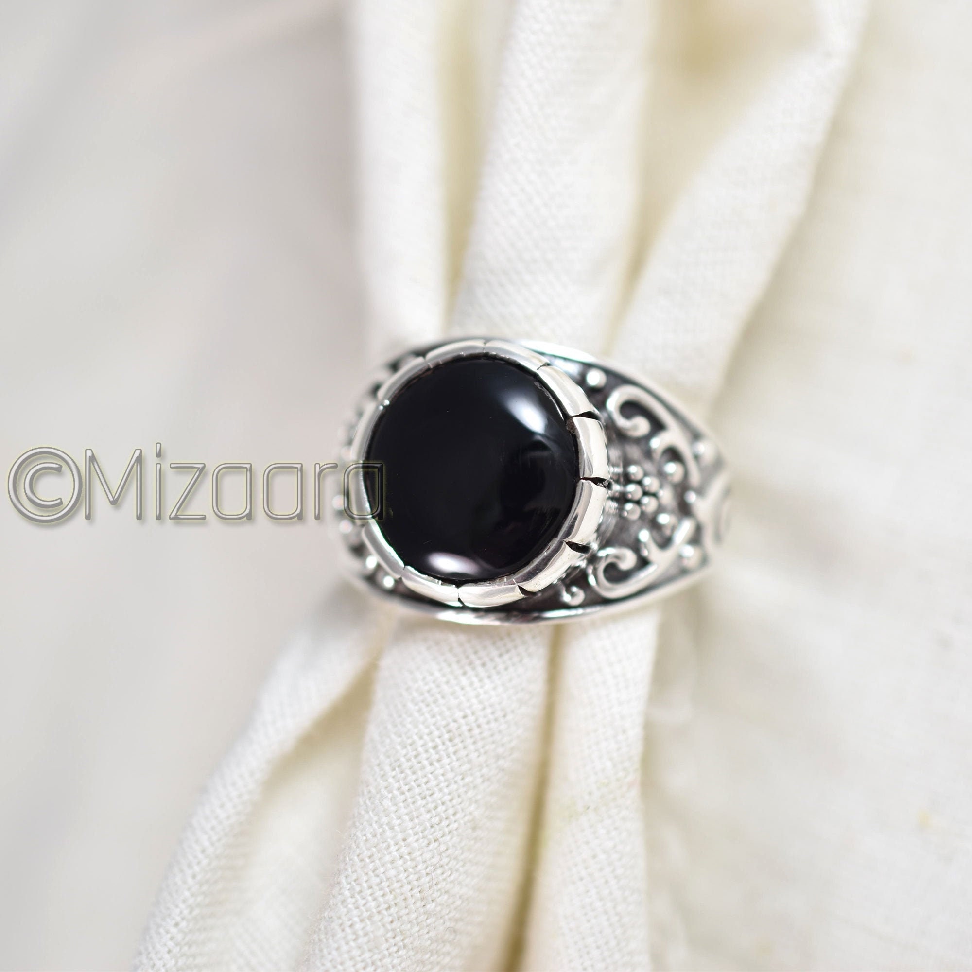 Black Onyx Men's Ring 925 Sterling Silver Stone Boy's Handcrafted Man's Signet Arabic Islamic Husband Gift