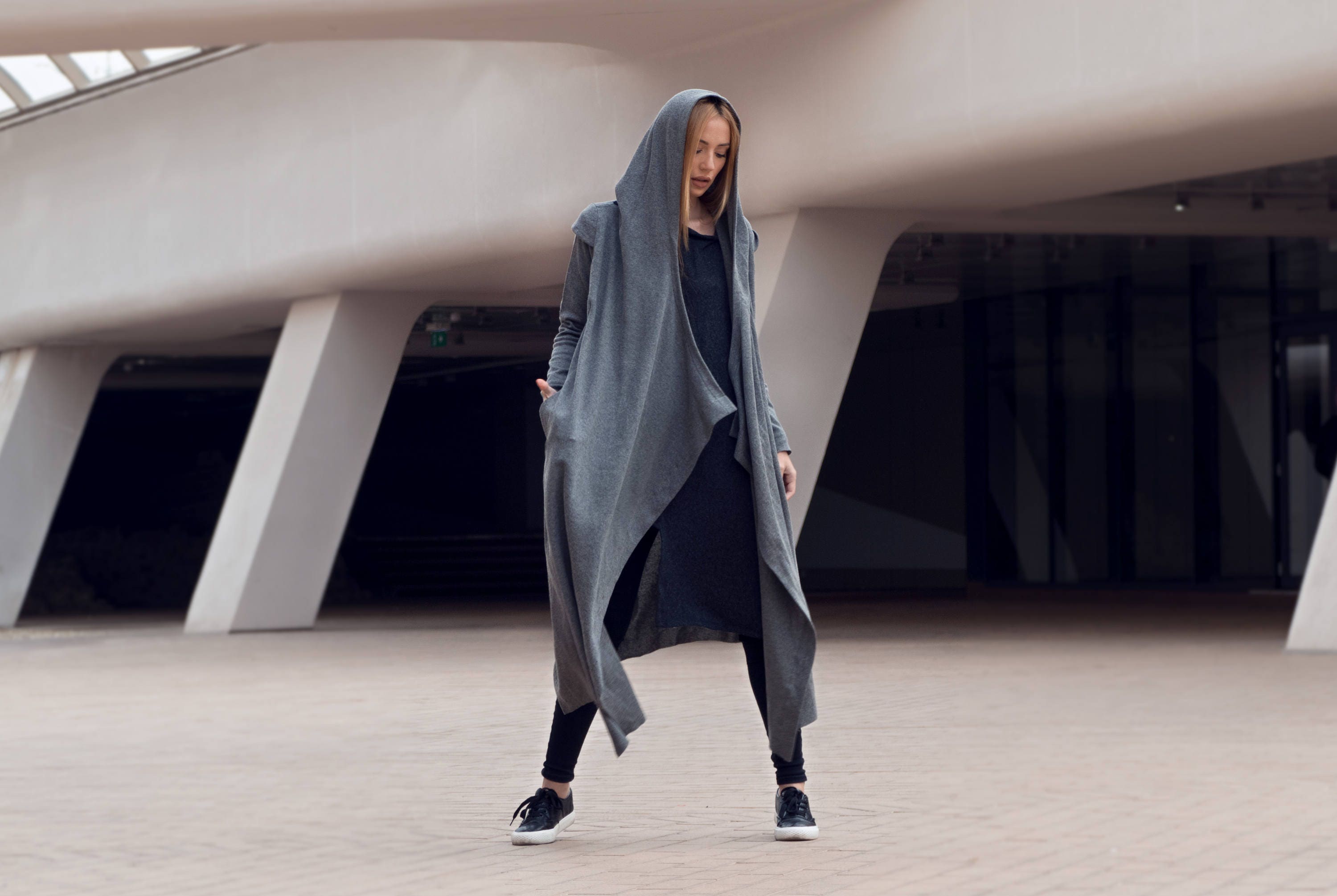 Plus Size Knitted Hoodie Coat With Pockets