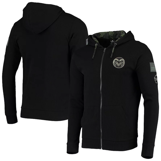 Men's Colosseum Black Colorado State Rams OHT Military Appreciation Waffle Full-Zip Hoodie, Size: 2XL, CST Black