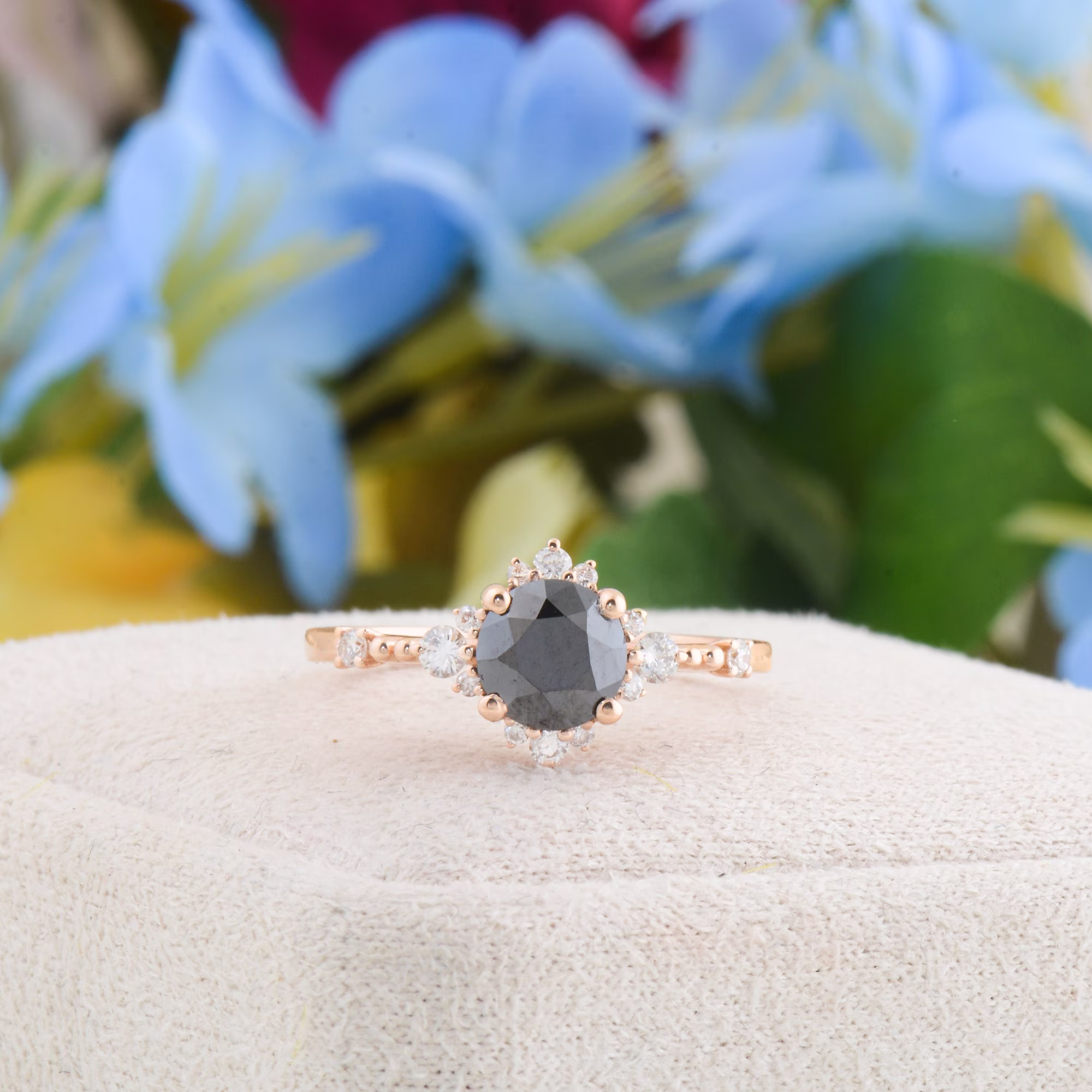 Black Diamond Engagement Ring, Solid Gold Ring Woman, Alternative