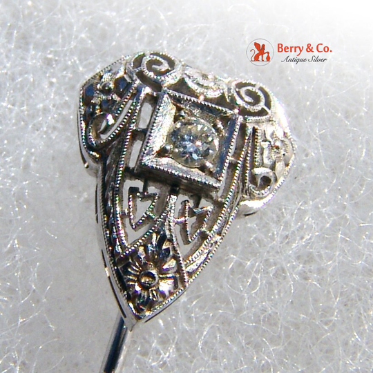 Sale Sale Art Deco 14 K White Gold Diamond Stick Pin