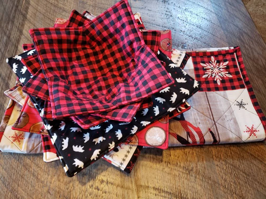 Handmade Winter Table Decor, One Quilted Table Runner, 4 Bowl Cozies, Plate Cozies. 100% Cotton, Microwavable