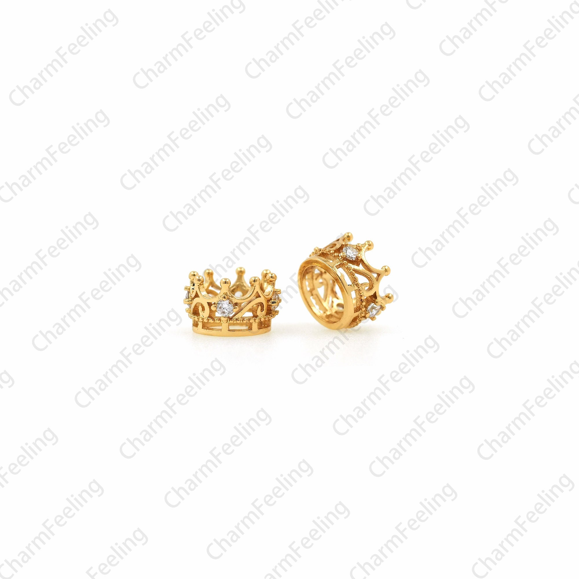 Micropav Cz Crown Beads, King Bead Cap, 18K Gold Filled Royal Jewelry Articles, 11x6.7mm, Hole 7mm