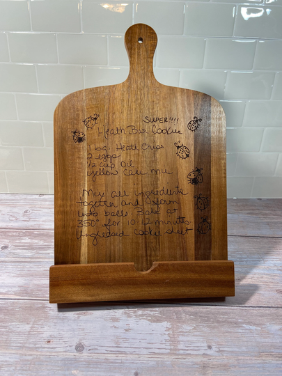 Personalized Wooden Recipe Book Holder, Wood Cookbook Stand, Custom Kitchen Tablet Mother's Day Decor Gift - Handwriting Digitization