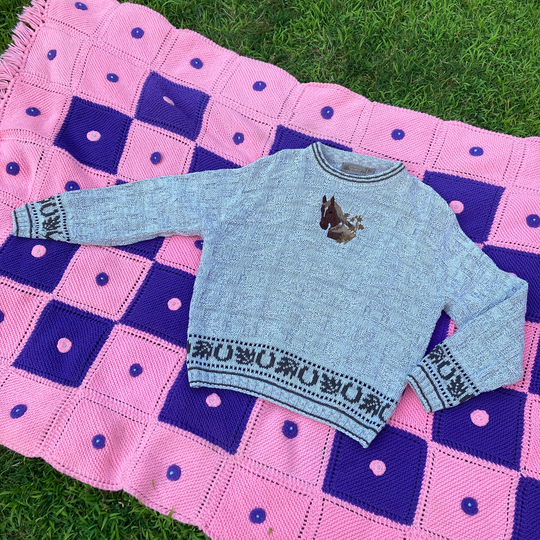 Vtg Vintage Sweater Horse Horseshoe Oatmeal Oat Beige 90S 1990S Cotton Blend Crew Neck Shenandoah