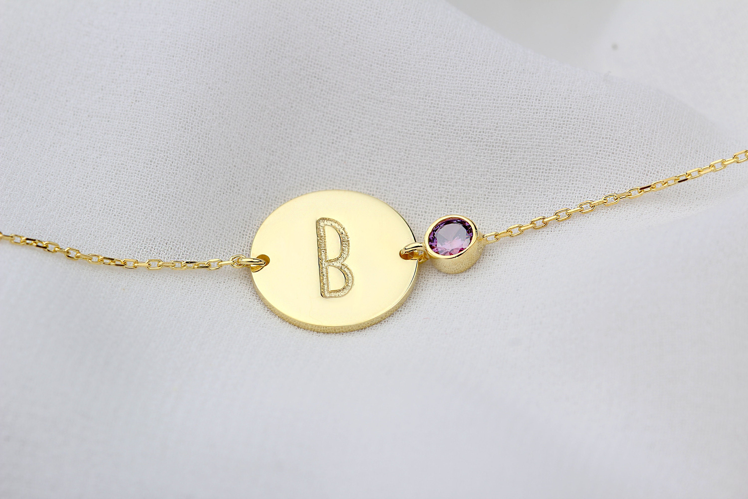 Birthstone Initial Bracelet Custom Personalized Dainty