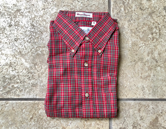 Deadstock 1970S Broadcloth Cotton Blend Red Plaid Button Down Shirt | Small Ivy League Trad Nos