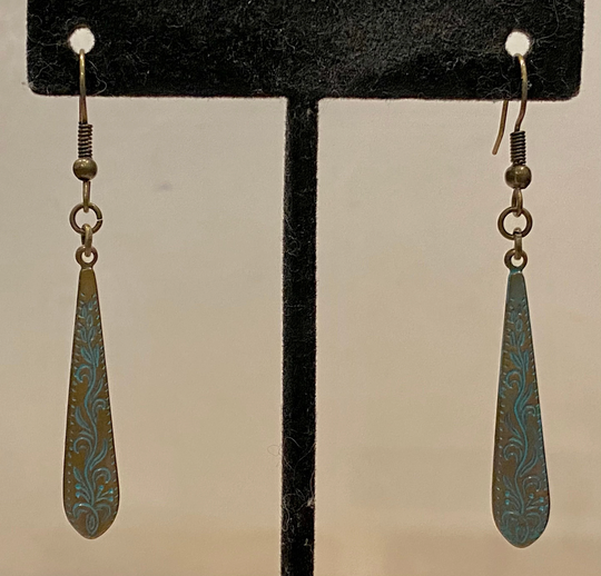 Teardrop, Patina, Floral, Dangle, Earrings