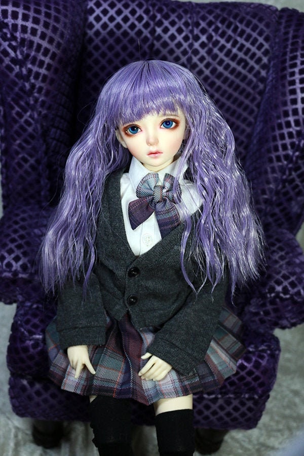 1/4 6-7 Bjd Doll Wig Msd Purple Blend Wavy Bangs Hair Fairyland Unoa Slim Mini Jr-170