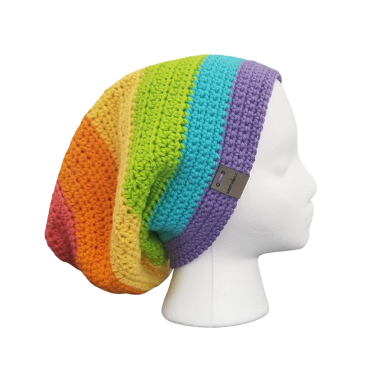 Knottingail Handmade Crochet Slouchy Beanie Hat | Fall Winter Lgbtq Neon Pride Christmas Gift 100% Cotton Plant-Based Vegan