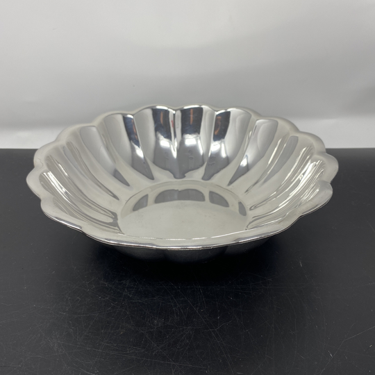 Spain Silver Plate Serving Bowl Scalloped Edge, Vintage Hollowware 8 in Ribbed