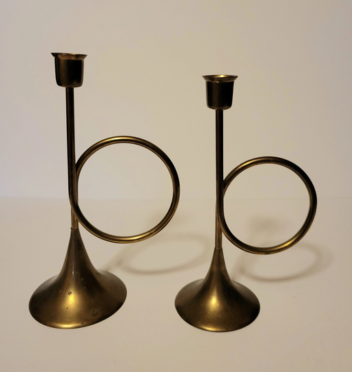 Brass Candle Holders, Vintage Brass, Vintage Brass Horn Holders