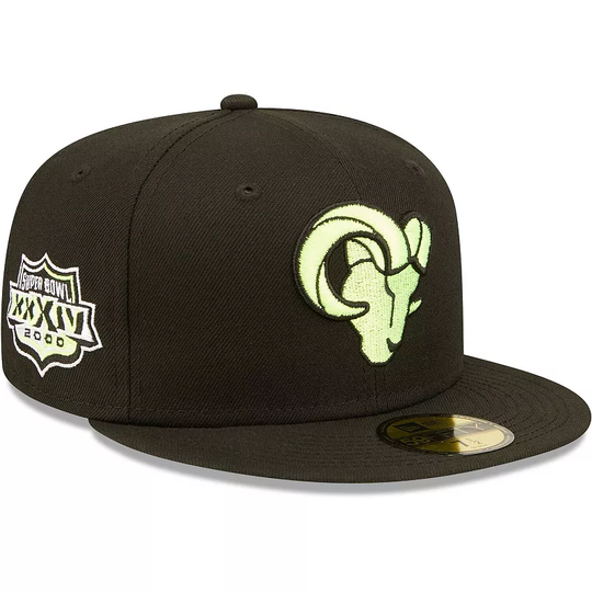 Men's New Era Black Los Angeles Rams Super Bowl XXXIV Summer Pop 59FIFTY Fitted Hat, Size: 7 3/4