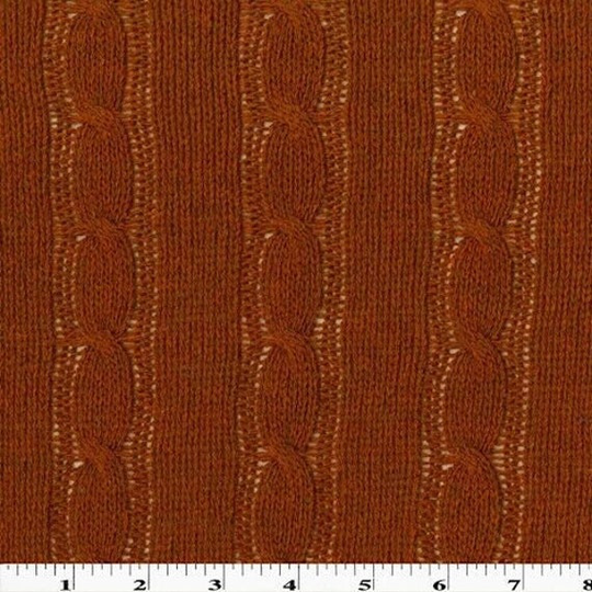 Autumn Orange Wool Blend Cable Knit, Fabric By The Yard