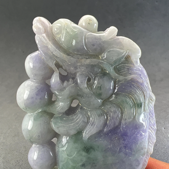 Estate Sale Vintage Hand Carved Jadeite Pendant Of Dragon Fish, Year The Dragon, Fine Carving, Natural Color, Fei Cui, Rare, Translucent