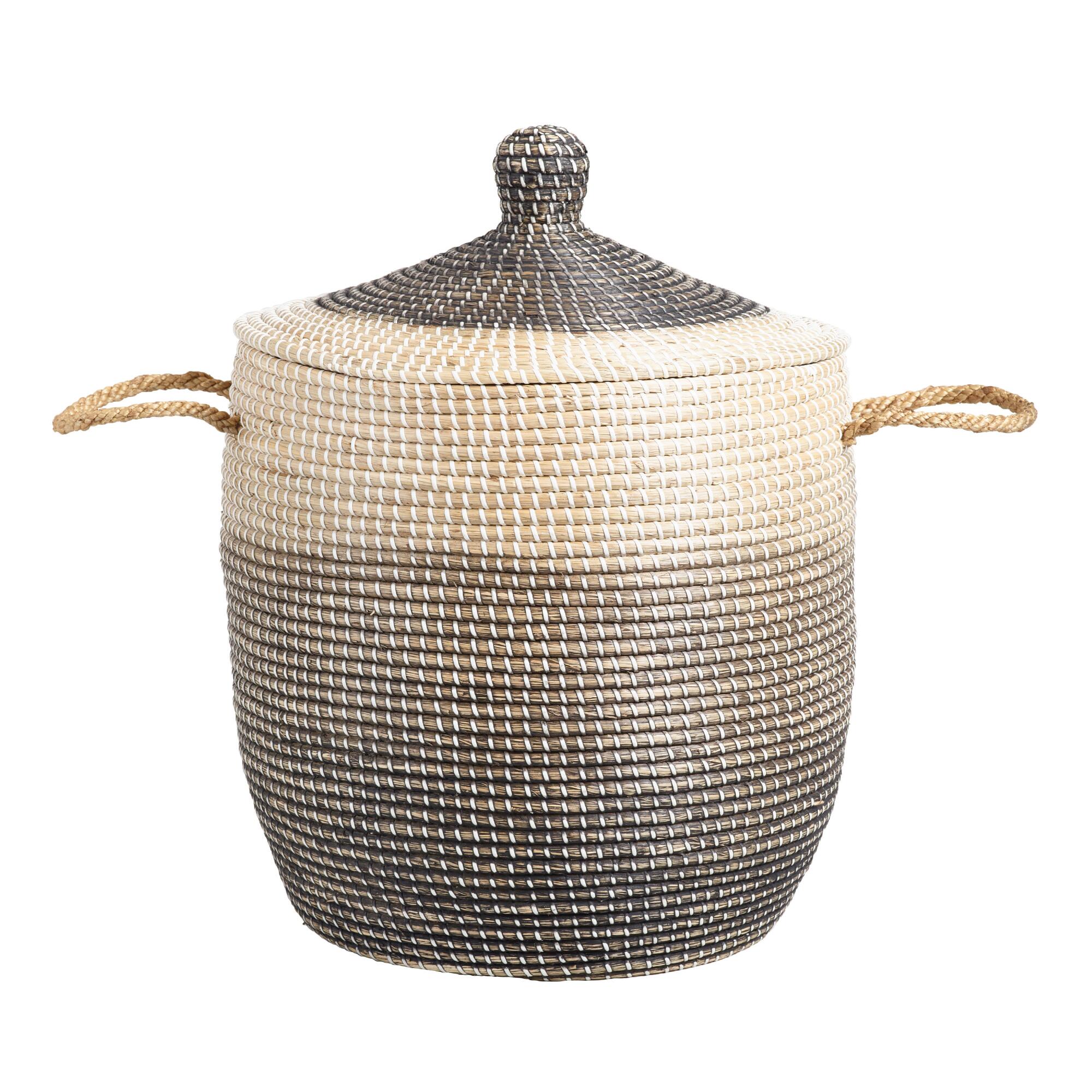 Ombre Seagrass Amelia Tote Basket with Lid by World Market