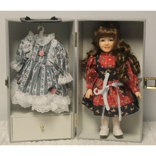 Lasting Impression Companion Doll in Grey Trunk Dresses Teddy Bear Brunette Hang