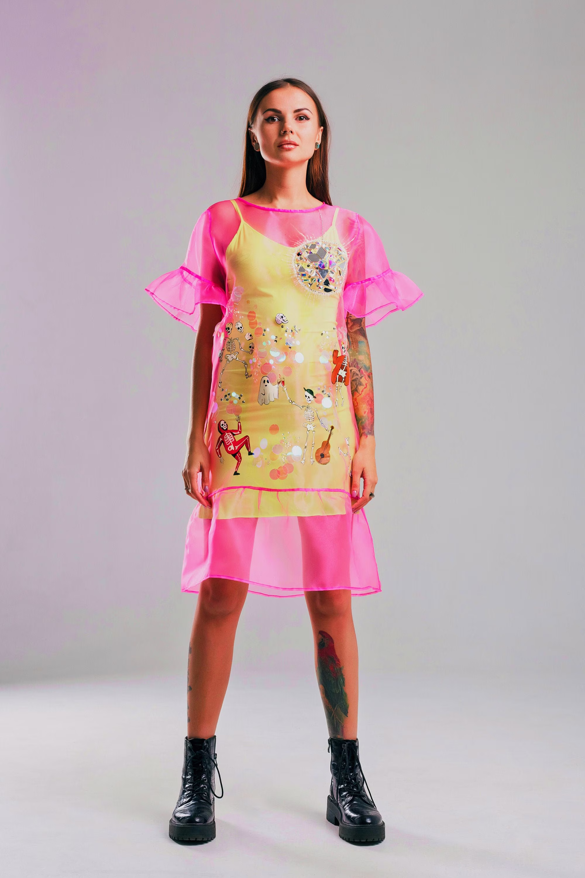 Skeleton Party Dress, Halloween Club Pink Skull, Outfit