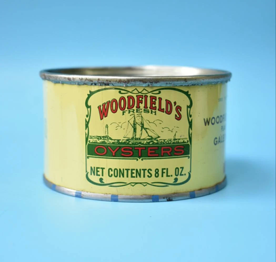 Vintage Oyster Tin 8 Ounce Advertising Can Woodfield's Galesville Maryland