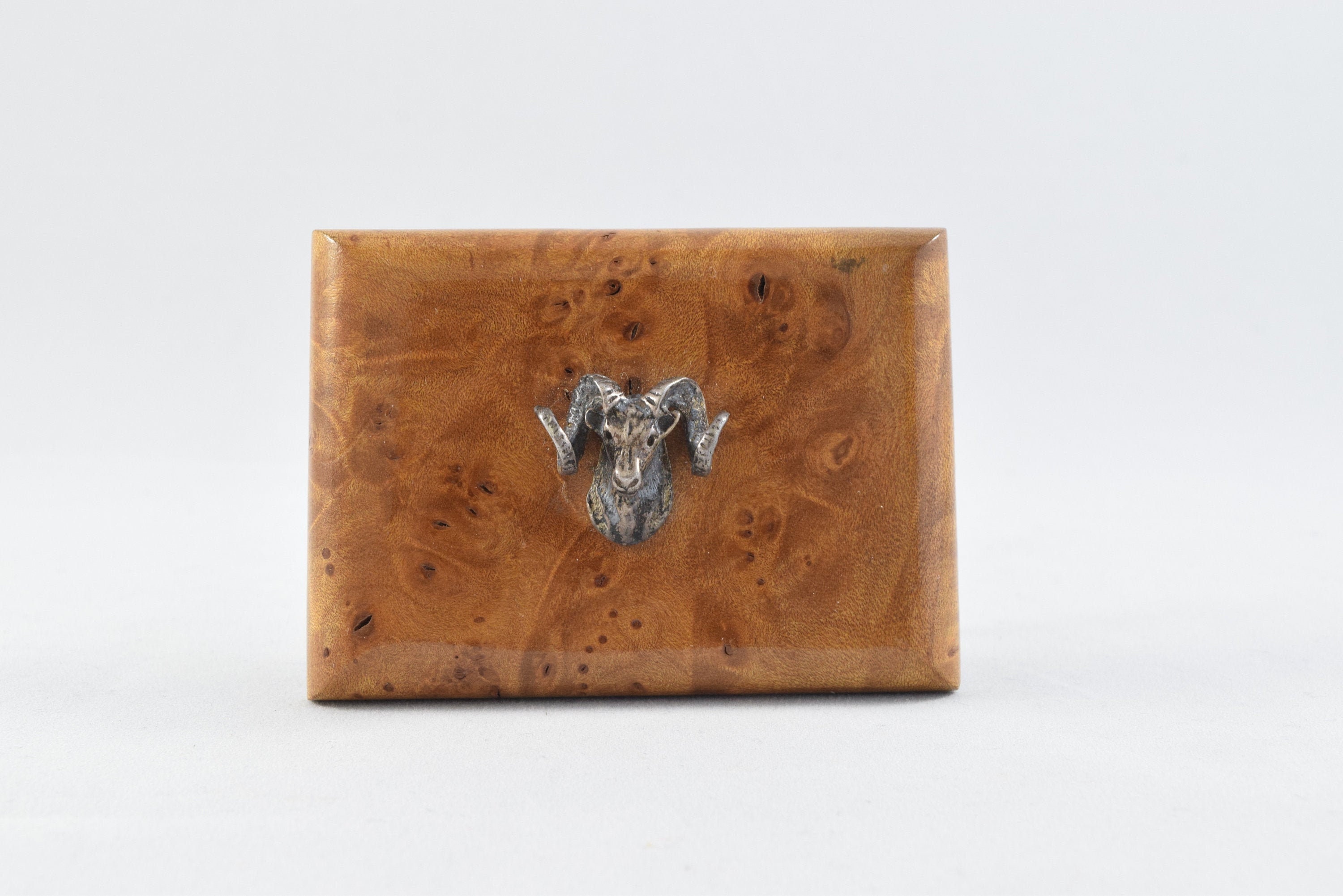 Vintage Unique Sterling Silver Ram Head, Wood & Metal Belt Buckle