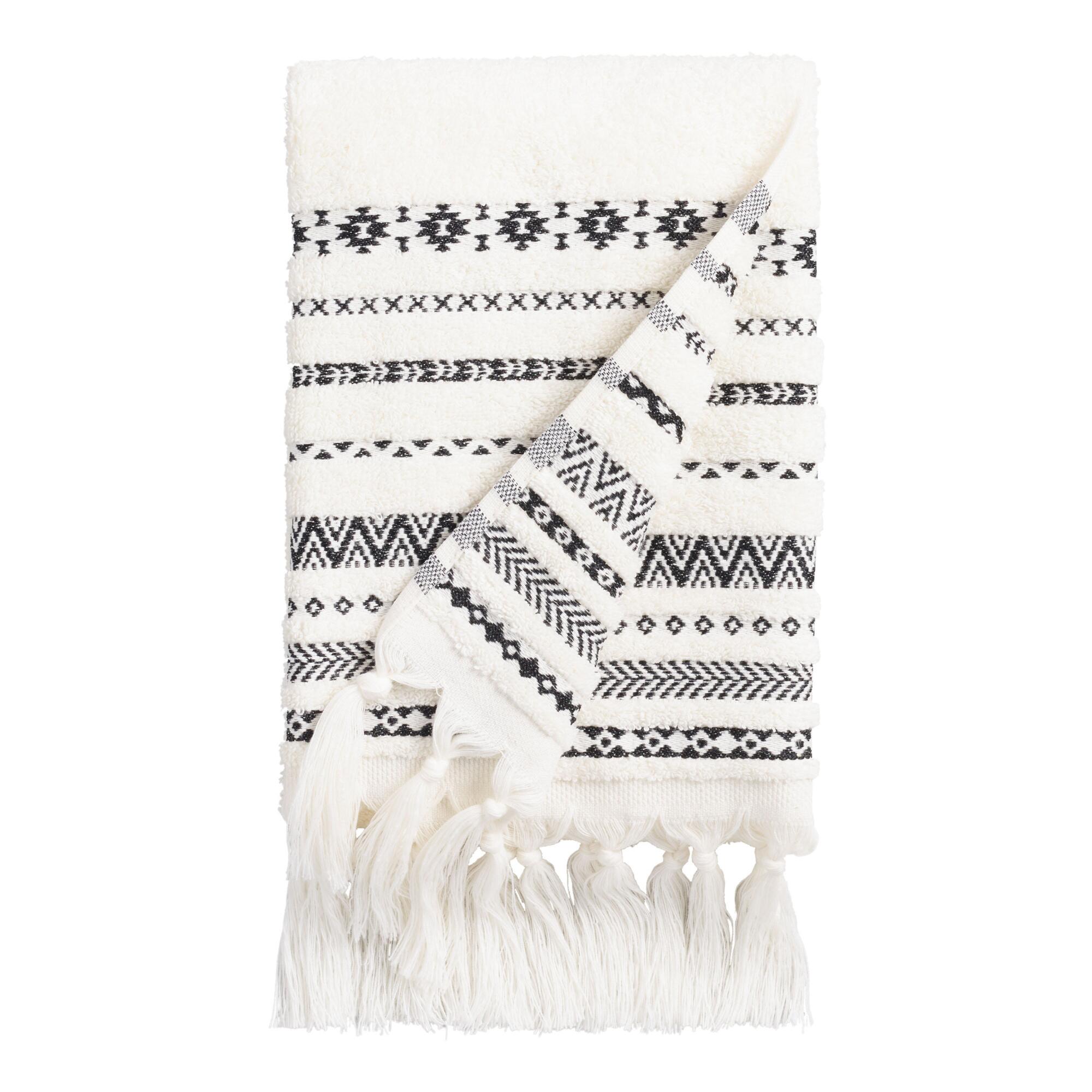 Ivory And Black Geo Striped Zohra Hand Towel by World Market