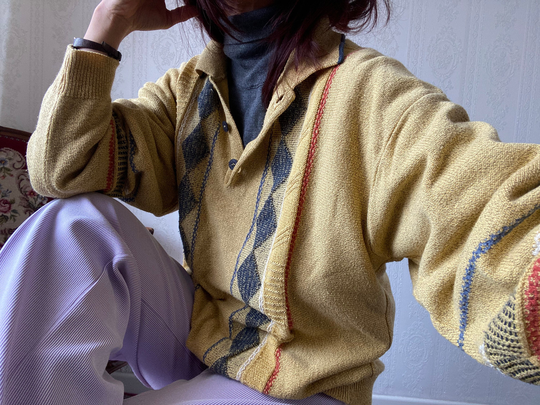 Vintage Unisex Cotton Blend Ling Sleeve Knit Polo Sweater/ Jumper/ L - Xxl