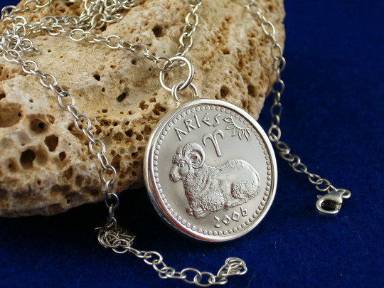 Aries Zodiac Sign 925 Sterling Silver Pendant Coin Horoscope Birthday Gift Aries For Women Pedant Jewelry