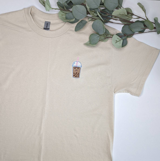 Boba Shirt, Milk Tea Embroidered Shirt