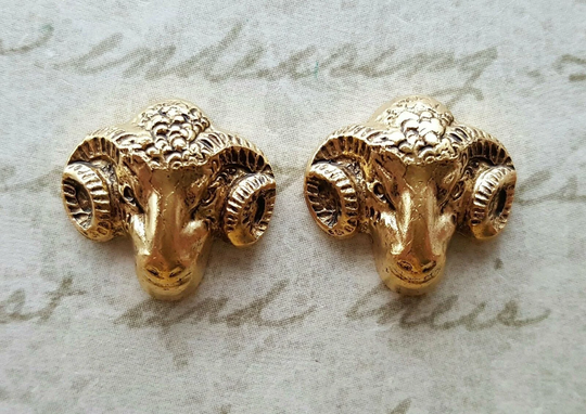 Small Brass Ram Head Findings X 2 - 4217S