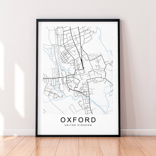 Oxford England Town City Map Print Minimalist Home United Kingdom Poster Wall Decor